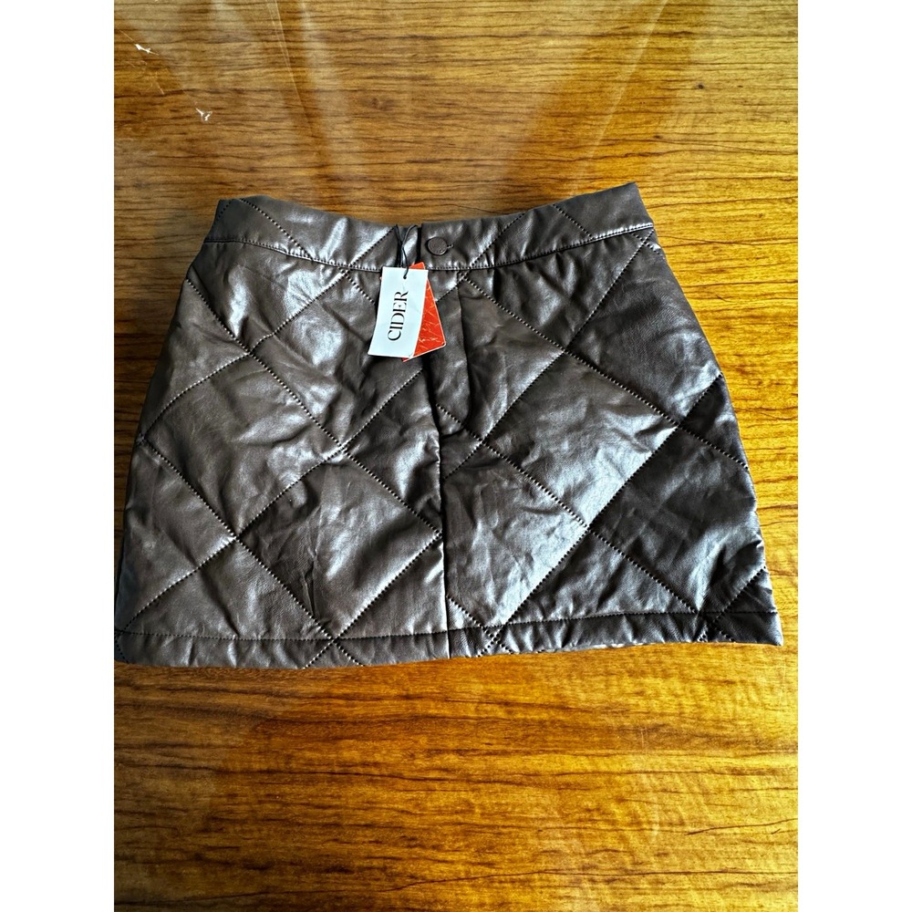 CIDER Brown Quilted Faux Leather Mini Skirt Button Closure Short Womens Size L